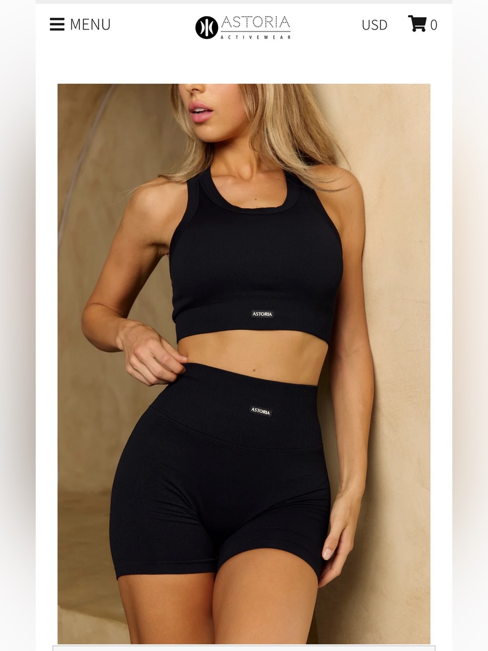 Astoria Activewear CONTOUR Ribbed Seamless Sports Crop - Black Small